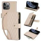 For iPhone 11 Pro YM016 Rhombic Zipper Card Wallet Leather Phone Case with Lanyard(Apricot) - 1