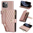 For iPhone 11 Pro YM016 Rhombic Zipper Card Wallet Leather Phone Case with Lanyard(Rose Gold) - 1