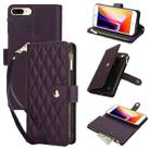 For iPhone 8 Plus / 7 Plus YM016 Rhombic Zipper Card Wallet Leather Phone Case with Lanyard(Dark Purple) - 1