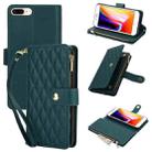 For iPhone 8 Plus / 7 Plus YM016 Rhombic Zipper Card Wallet Leather Phone Case with Lanyard(Green) - 1