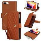 For iPhone 8 Plus / 7 Plus YM016 Rhombic Zipper Card Wallet Leather Phone Case with Lanyard(Brown) - 1