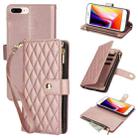 For iPhone 8 Plus / 7 Plus YM016 Rhombic Zipper Card Wallet Leather Phone Case with Lanyard(Rose Gold) - 1