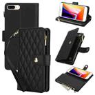 For iPhone 8 Plus / 7 Plus YM016 Rhombic Zipper Card Wallet Leather Phone Case with Lanyard(Black) - 1