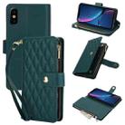 For iPhone X / XS YM016 Rhombic Zipper Card Wallet Leather Phone Case with Lanyard(Green) - 1