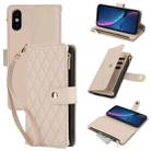 For iPhone X / XS YM016 Rhombic Zipper Card Wallet Leather Phone Case with Lanyard(Apricot) - 1