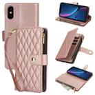 For iPhone X / XS YM016 Rhombic Zipper Card Wallet Leather Phone Case with Lanyard(Rose Gold) - 1