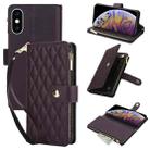 For iPhone XS Max YM016 Rhombic Zipper Card Wallet Leather Phone Case with Lanyard(Dark Purple) - 1