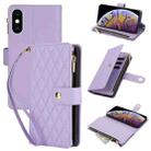 For iPhone XS Max YM016 Rhombic Zipper Card Wallet Leather Phone Case with Lanyard(Light Purple) - 1