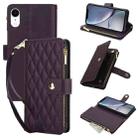 For iPhone XR YM016 Rhombic Zipper Card Wallet Leather Phone Case with Lanyard(Dark Purple) - 1