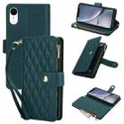 For iPhone XR YM016 Rhombic Zipper Card Wallet Leather Phone Case with Lanyard(Green) - 1