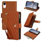 For iPhone XR YM016 Rhombic Zipper Card Wallet Leather Phone Case with Lanyard(Brown) - 1