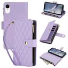 For iPhone XR YM016 Rhombic Zipper Card Wallet Leather Phone Case with Lanyard(Light Purple) - 1