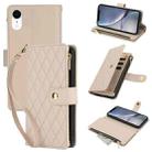 For iPhone XR YM016 Rhombic Zipper Card Wallet Leather Phone Case with Lanyard(Apricot) - 1