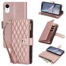 For iPhone XR YM016 Rhombic Zipper Card Wallet Leather Phone Case with Lanyard(Rose Gold) - 1