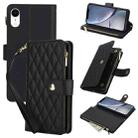 For iPhone XR YM016 Rhombic Zipper Card Wallet Leather Phone Case with Lanyard(Black) - 1