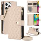 For iPhone 16 Pro Max YM016 Rhombic Zipper Card Wallet Leather Phone Case with Lanyard(Apricot) - 1