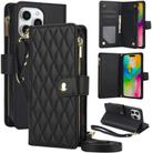 For iPhone 16 Pro Max YM016 Rhombic Zipper Card Wallet Leather Phone Case with Lanyard(Black) - 1