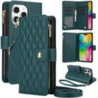 For iPhone 16 Pro YM016 Rhombic Zipper Card Wallet Leather Phone Case with Lanyard(Green) - 1