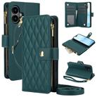 For iPhone 16 Plus YM016 Rhombic Zipper Card Wallet Leather Phone Case with Lanyard(Green) - 1