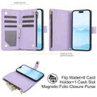 For iPhone 16 Plus YM016 Rhombic Zipper Card Wallet Leather Phone Case with Lanyard(Light Purple) - 2