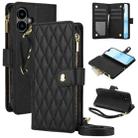 For iPhone 16 Plus YM016 Rhombic Zipper Card Wallet Leather Phone Case with Lanyard(Black) - 1