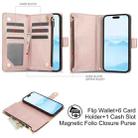 For iPhone 16 YM016 Rhombic Zipper Card Wallet Leather Phone Case with Lanyard(Rose Gold) - 2