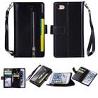 For iPhone SE 2022 / SE 2020 / 8 / 7 Multifunctional Zipper Horizontal Flip Leather Case with Holder & Wallet & 9 Card Slots & Lanyard(Black) - 1