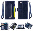 For iPhone SE 2022 / SE 2020 / 8 / 7 Multifunctional Zipper Horizontal Flip Leather Case with Holder & Wallet & 9 Card Slots & Lanyard(Blue) - 1