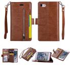 For iPhone SE 2022 / SE 2020 / 8 / 7 Multifunctional Zipper Horizontal Flip Leather Case with Holder & Wallet & 9 Card Slots & Lanyard(Brown) - 1
