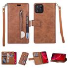 For iPhone 11 Pro Multifunctional Zipper Horizontal Flip Leather Casewith Holder & Wallet & 9 Card Slots & Lanyard(Brown) - 1