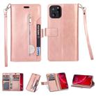 For iPhone 11 Pro Multifunctional Zipper Horizontal Flip Leather Casewith Holder & Wallet & 9 Card Slots & Lanyard(Rose Gold) - 1