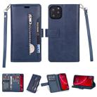 For iPhone 11 Pro Max Multifunctional Zipper Horizontal Flip Leather Case with Holder & Wallet & 9 Card Slots & Lanyard(Blue) - 1