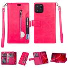 For iPhone 11 Pro Max Multifunctional Zipper Horizontal Flip Leather Case with Holder & Wallet & 9 Card Slots & Lanyard(Rose Red) - 1