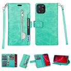 For iPhone 11 Pro Max Multifunctional Zipper Horizontal Flip Leather Case with Holder & Wallet & 9 Card Slots & Lanyard(Mint Green) - 1