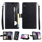 For iPhone X / XS Multifunctional Zipper Horizontal Flip Leather Case with Holder & Wallet & 9 Card Slots & Lanyard(Black) - 1