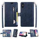 For iPhone X / XS Multifunctional Zipper Horizontal Flip Leather Case with Holder & Wallet & 9 Card Slots & Lanyard(Blue) - 1