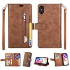 For iPhone X / XS Multifunctional Zipper Horizontal Flip Leather Case with Holder & Wallet & 9 Card Slots & Lanyard(Brown) - 1
