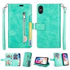 For iPhone X / XS Multifunctional Zipper Horizontal Flip Leather Case with Holder & Wallet & 9 Card Slots & Lanyard(Mint Green) - 1