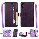 For iPhone XS Max Multifunctional Zipper Horizontal Flip Leather Case with Holder & Wallet & 9 Card Slots & Lanyard(Purple) - 1
