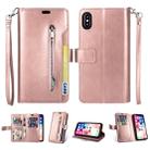 For iPhone XS Max Multifunctional Zipper Horizontal Flip Leather Case with Holder & Wallet & 9 Card Slots & Lanyard(Rose Gold) - 1