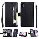 For iPhone XR Multifunctional Zipper Horizontal Flip Leather Case with Holder & Wallet & 9 Card Slots & Lanyard(Black) - 1