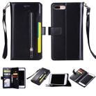For iPhone 8 Plus & 7 Plus Multifunctional Zipper Horizontal Flip Leather Case with Holder & Wallet & 9 Card Slots & Lanyard(Black) - 1