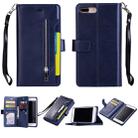 For iPhone 8 Plus & 7 Plus Multifunctional Zipper Horizontal Flip Leather Case with Holder & Wallet & 9 Card Slots & Lanyard(Blue) - 1