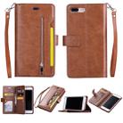 For iPhone 8 Plus & 7 Plus Multifunctional Zipper Horizontal Flip Leather Case with Holder & Wallet & 9 Card Slots & Lanyard(Brown) - 1