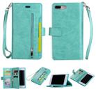 For iPhone 8 Plus & 7 Plus Multifunctional Zipper Horizontal Flip Leather Case with Holder & Wallet & 9 Card Slots & Lanyard(Mint Green) - 1