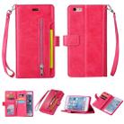 For iPhone 6 Plus & 6s Plus Multifunctional Zipper Horizontal Flip Leather Case with Holder & Wallet & 9 Card Slots & Lanyard(Rose Red) - 1