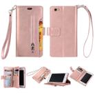 For iPhone 6 Plus & 6s Plus Multifunctional Zipper Horizontal Flip Leather Case with Holder & Wallet & 9 Card Slots & Lanyard(Rose Gold) - 1