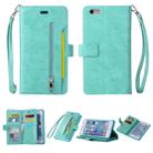 For iPhone 6 Plus & 6s Plus Multifunctional Zipper Horizontal Flip Leather Case with Holder & Wallet & 9 Card Slots & Lanyard(Mint Green) - 1