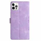 For iPhone 15 Pro Cherry Blossom Butterfly Skin Feel Embossed PU Phone Case(Purple) - 3