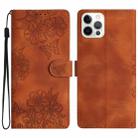 For iPhone 15 Pro Cherry Blossom Butterfly Skin Feel Embossed PU Phone Case(Brown) - 1